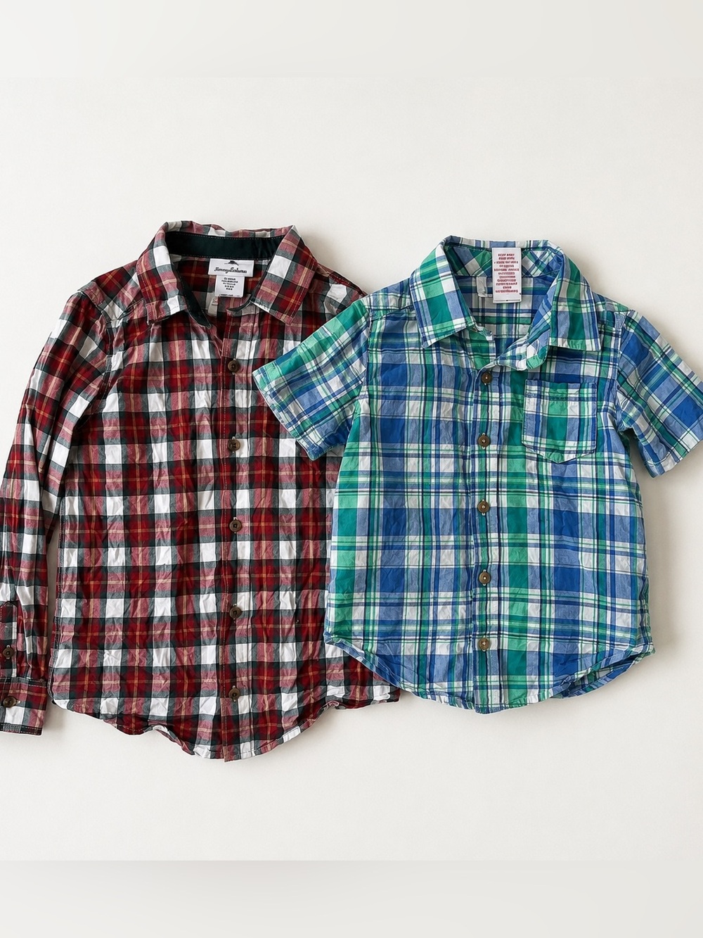 Tommy Bahama Boys Plaid Button Up Shirt Bundle Long & Short Sleeve 5/6 Preppy